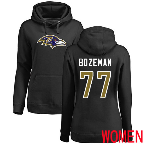Baltimore Ravens Black Women Bradley Bozeman Name and Number Logo NFL Football #77 Pullover Hoodie Sweatshirt->nfl t-shirts->Sports Accessory